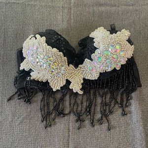 Custom Lace Beaded Fringe Bra Dance Rave Size Medium